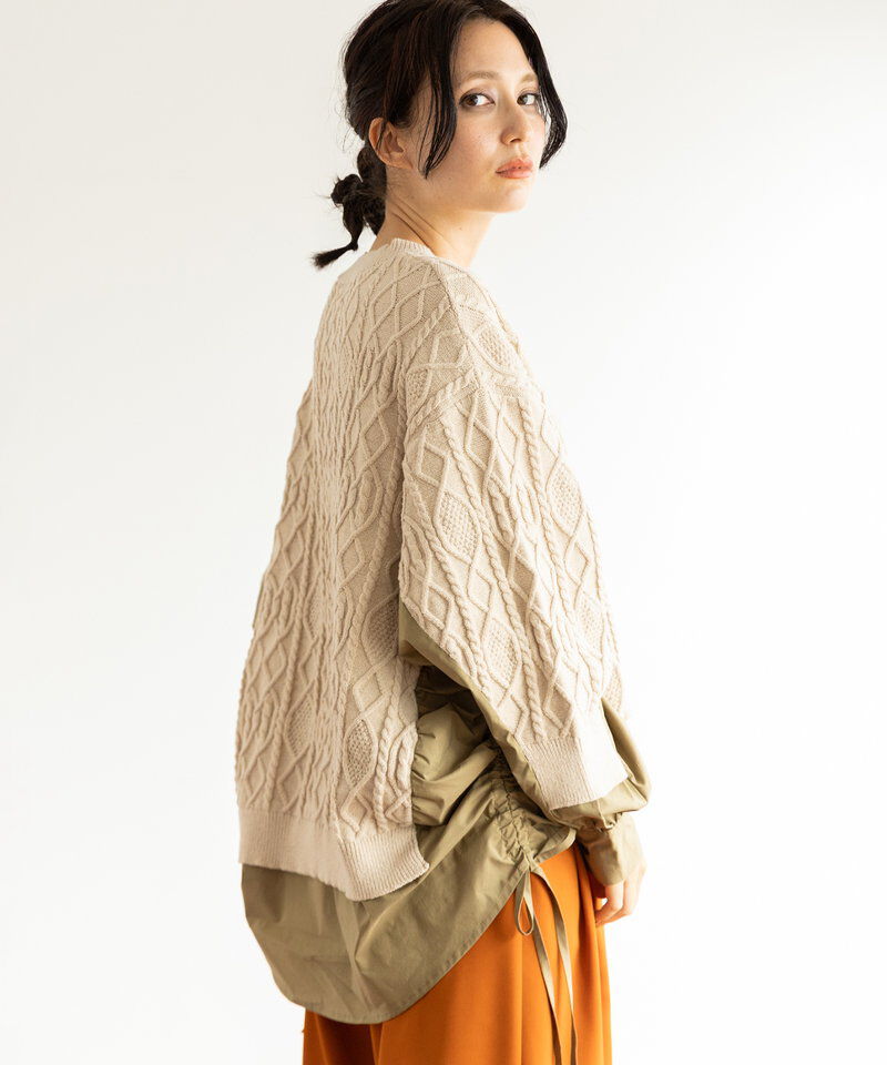  「ケーブル編切替ニットプルオーバー」|ニット・セーター|