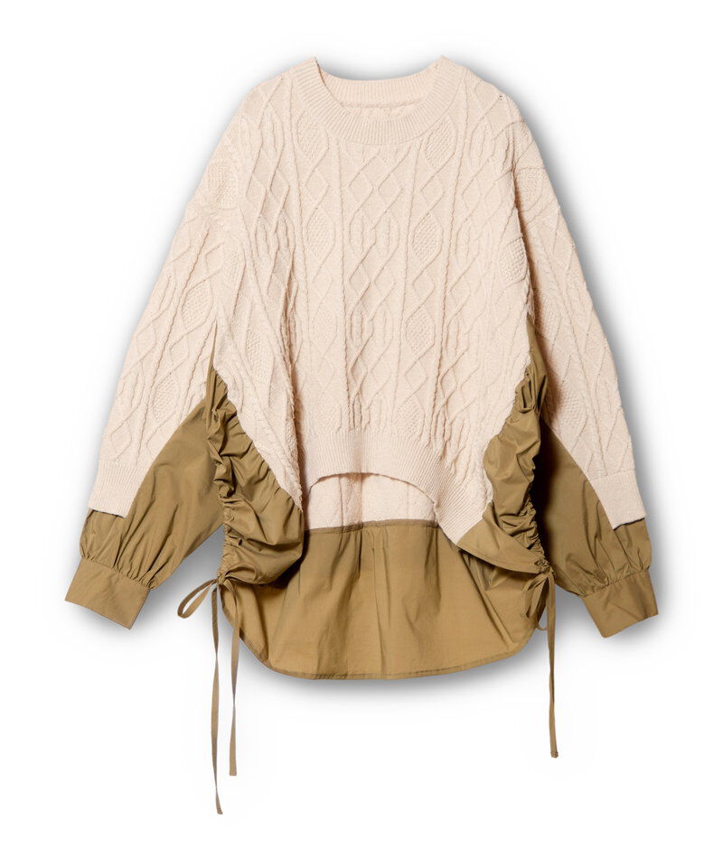  「ケーブル編切替ニットプルオーバー」|ニット・セーター|