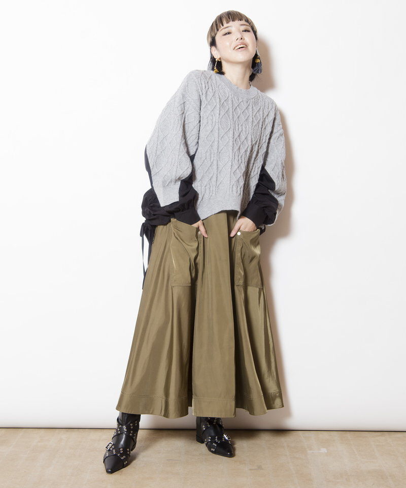  「ケーブル編切替ニットプルオーバー」|ニット・セーター|