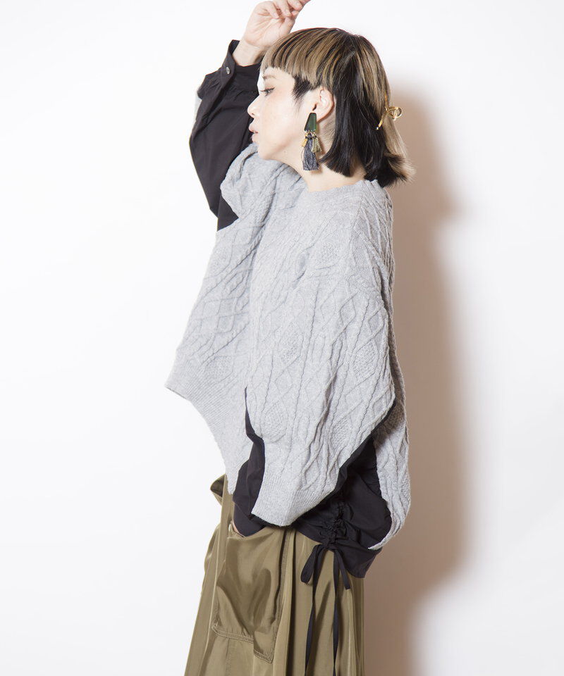  「ケーブル編切替ニットプルオーバー」|ニット・セーター|