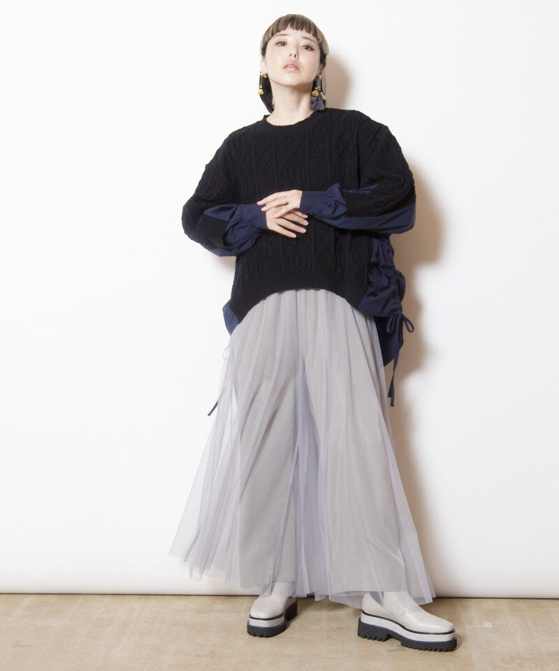  「ケーブル編切替ニットプルオーバー」|ニット・セーター|