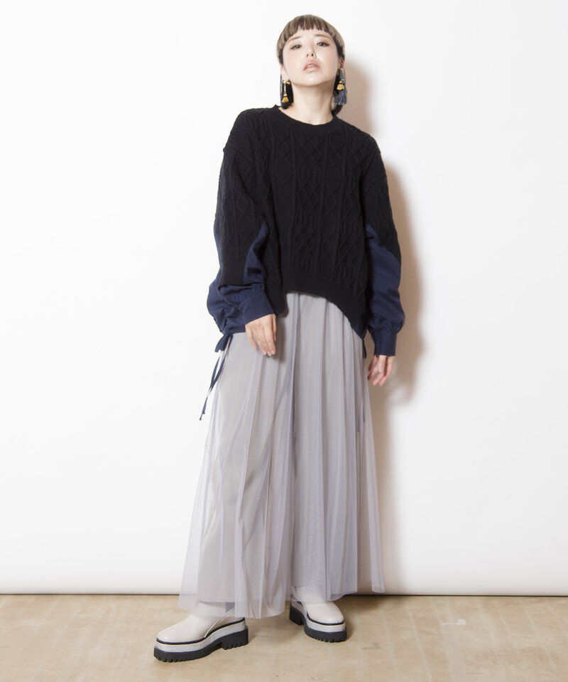  「ケーブル編切替ニットプルオーバー」|ニット・セーター|