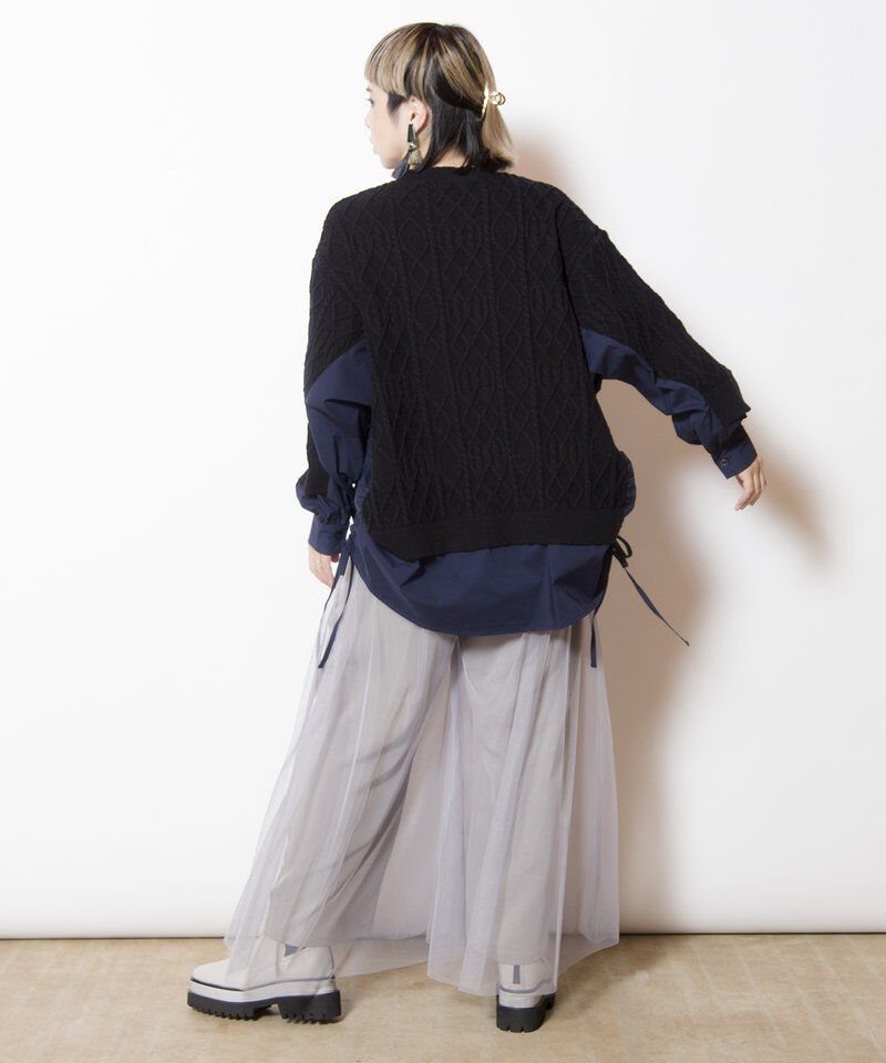  「ケーブル編切替ニットプルオーバー」|ニット・セーター|