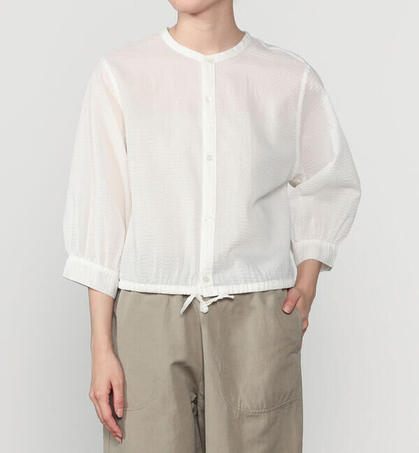 LE GLAZIK「LE GLAZIK | シアーサッカー カラーレスシャツ WOMEN」|シャツ・ブラウス|OFFWHITE