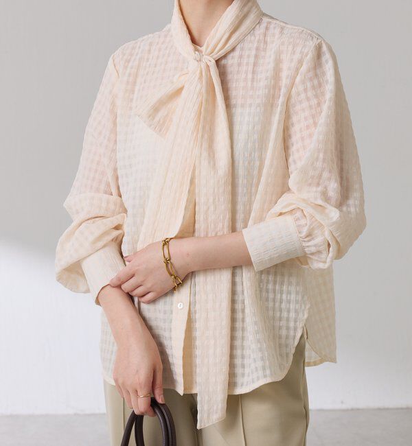  「ボウタイチェックブラウス」|シャツ・ブラウス|ベージュ