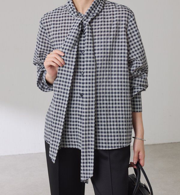  「ボウタイチェックブラウス」|シャツ・ブラウス|ブラック