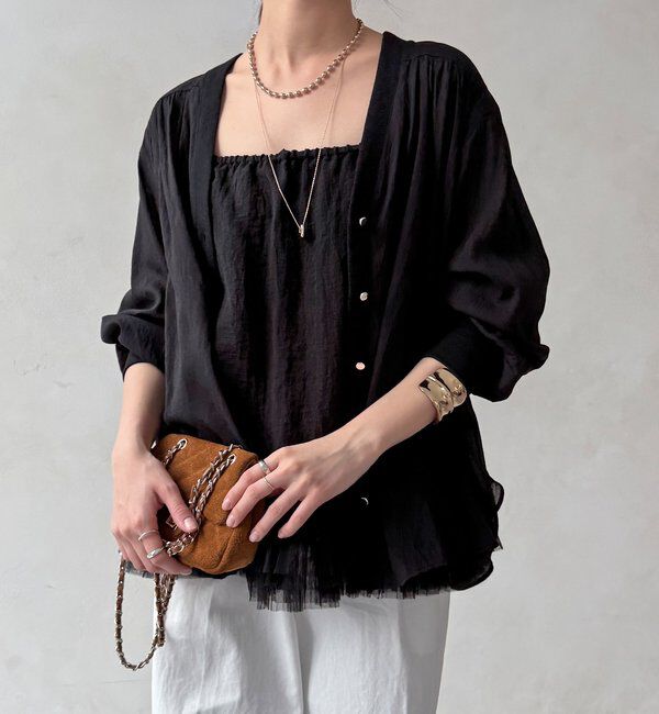  「【WEB限定】強撚気流染めVネックシャツカーディガン」|シャツ・ブラウス|ブラック