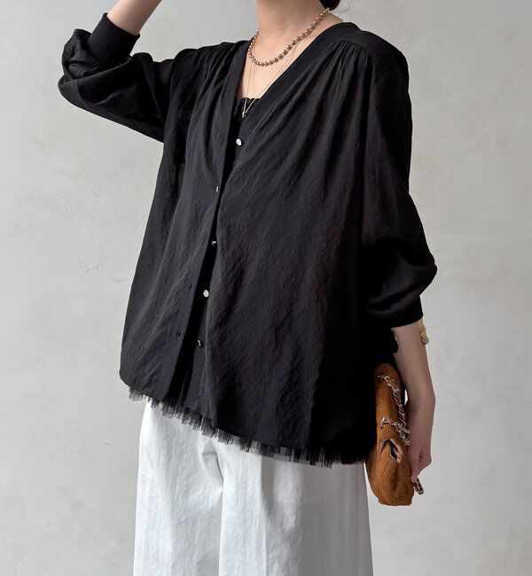  「【WEB限定】強撚気流染めVネックシャツカーディガン」|シャツ・ブラウス|