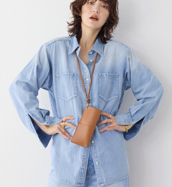  「【RIMH（リムエイチ）】ショルダーパッドロングシャツ」|シャツ・ブラウス|サックスブルー