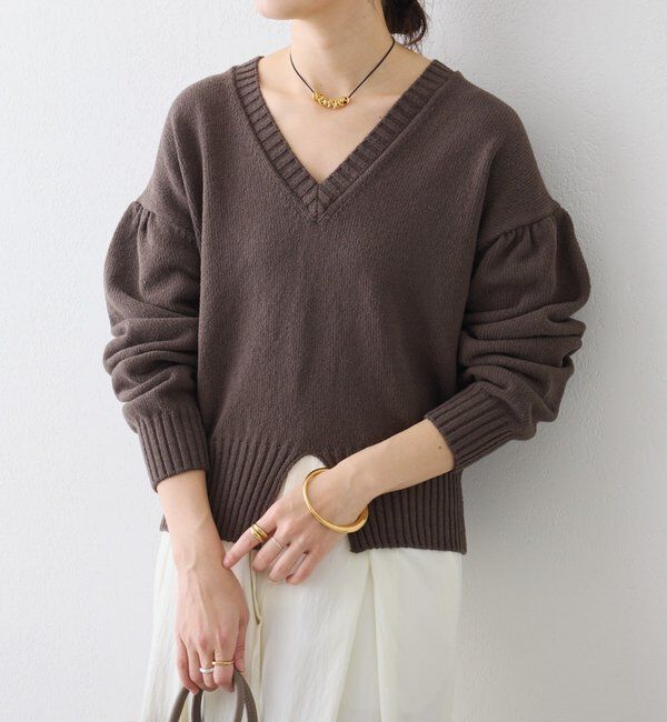  「【鮮度抜群】ギャザースリーブオーバーニット」|ニット・セーター|ブラウン