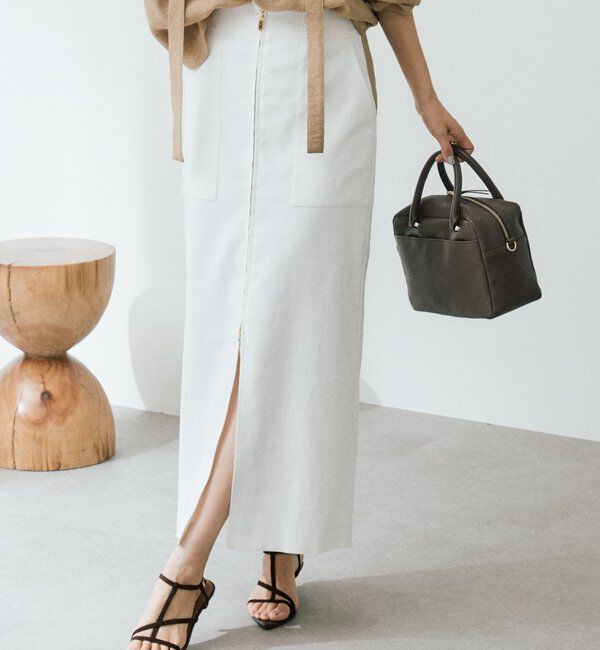  「【ウオッシャブル/多機能】フロントZIPタイトスカート」|スカート|オフホワイト