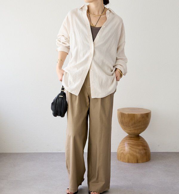  「予約【女性らしい抜け感】リネン混ストライプシャツ」|シャツ・ブラウス|