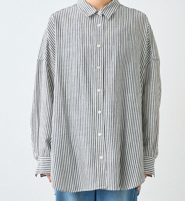  「予約【女性らしい抜け感】リネン混ストライプシャツ」|シャツ・ブラウス|