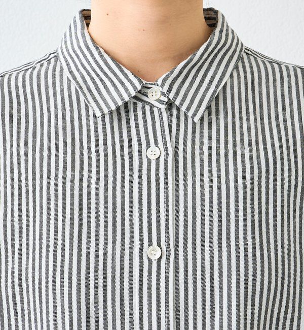  「予約【女性らしい抜け感】リネン混ストライプシャツ」|シャツ・ブラウス|