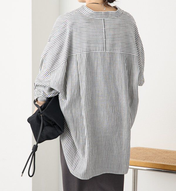  「予約【女性らしい抜け感】リネン混ストライプシャツ」|シャツ・ブラウス|