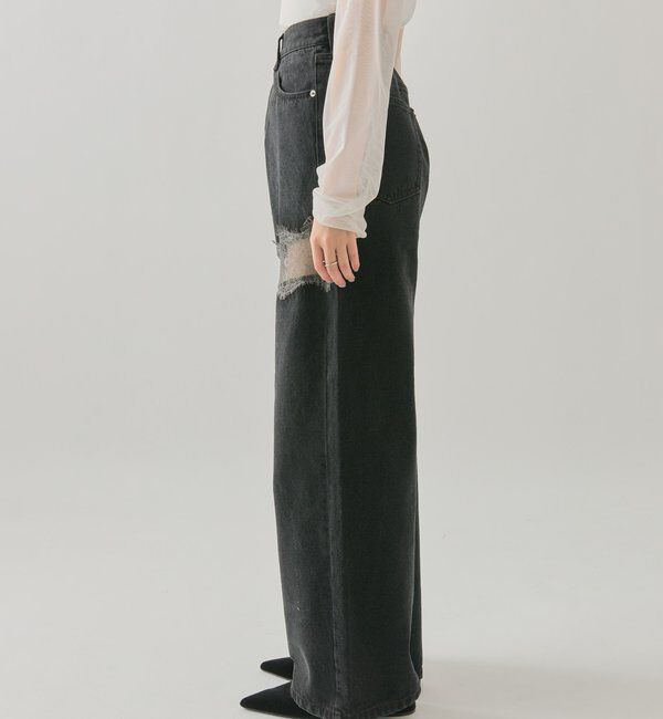  「レース切替デニム」|デニム|
