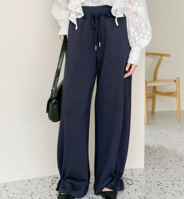  「裾ドロストスウェットパンツ」|チノ|ネイビー