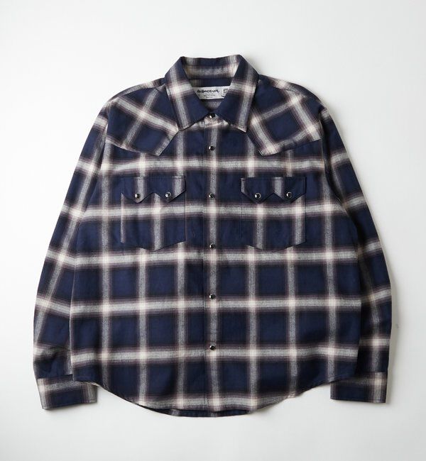  「【Sourcream】ウエスタンオンブレチェックシャツ」|シャツ・ブラウス|ネイビー