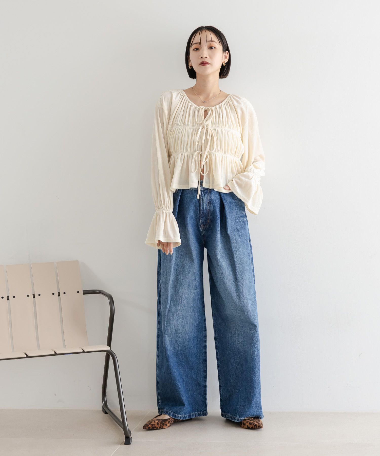 LOWRYS FARM「タックワイドデニム」|デニム|