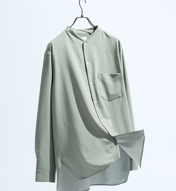 ABAHOUSE「デニムライク シャンブレー カラーレスシャツ / バンドカラーシャツ / 変形襟」|シャツ・ブラウス|