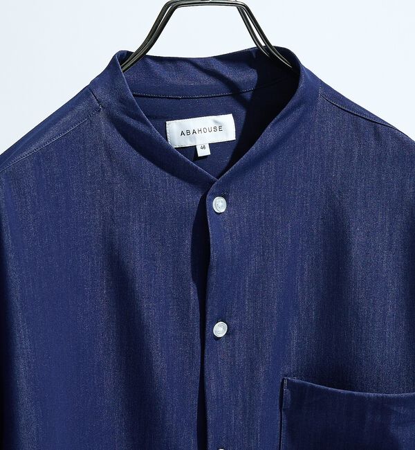 ABAHOUSE「デニムライク シャンブレー カラーレスシャツ / バンドカラーシャツ / 変形襟」|シャツ・ブラウス|