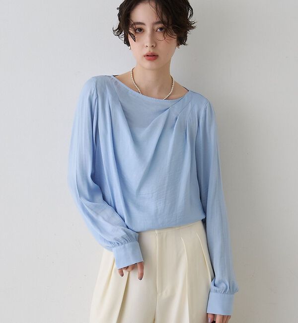 Rouge vif「【一部店舗限定】ドレープサテンブラウス」|シャツ・ブラウス|サックスブルー