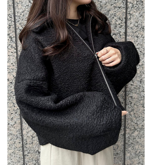 SELFIST「ボリューム袖シープボアジャケット」|ブルゾン・スタジャン|ブラック