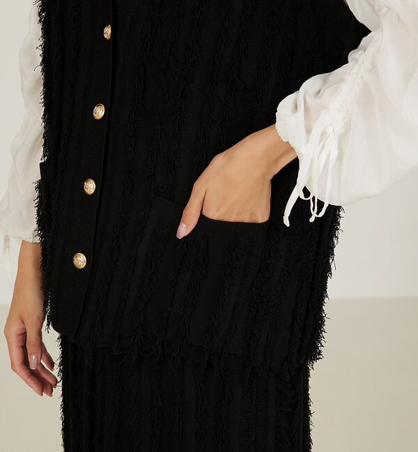 abahouse mavie「【セットアップ対応】フリンジニットジレ/ベスト」|ベスト・ジレ|