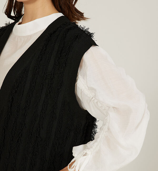 abahouse mavie「【セットアップ対応】フリンジニットジレ/ベスト」|ベスト・ジレ|