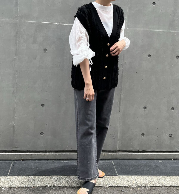 abahouse mavie「【セットアップ対応】フリンジニットジレ/ベスト」|ベスト・ジレ|