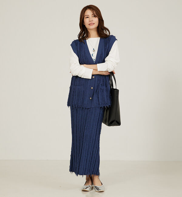 abahouse mavie「【セットアップ対応】フリンジニットジレ/ベスト」|ベスト・ジレ|