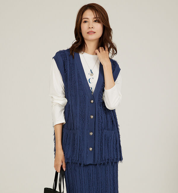 abahouse mavie「【セットアップ対応】フリンジニットジレ/ベスト」|ベスト・ジレ|