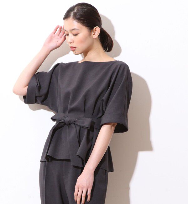  「麻調タックペプラムブラウス(セットアップ対応可）」|シャツ・ブラウス|チャコールグレー