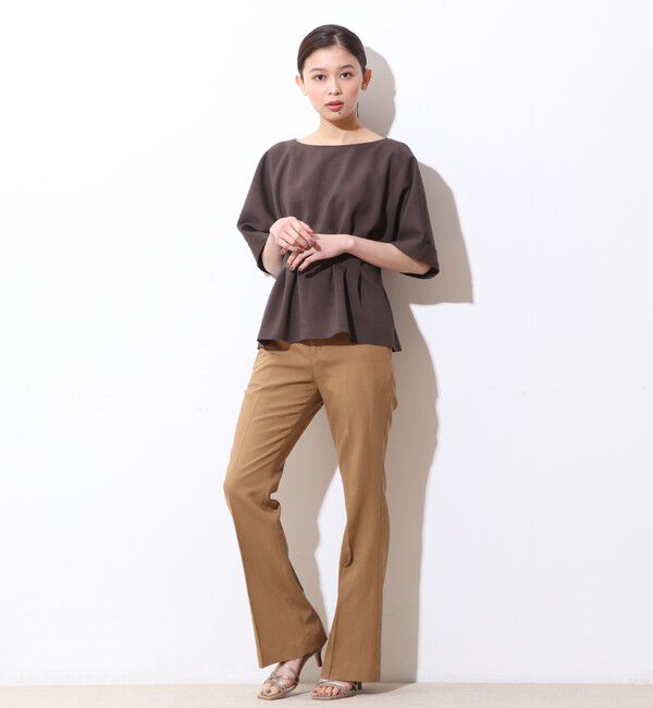  「麻調タックペプラムブラウス(セットアップ対応可）」|シャツ・ブラウス|ブラウン