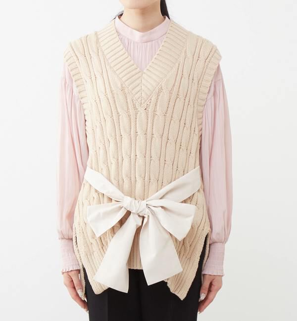 TIARA「ケーブルリボンニット」|ニット・セーター|ベージュ