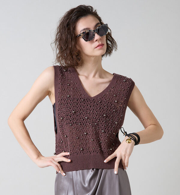 Liesse「パールニットベスト」|ベスト・ジレ|ブラウン