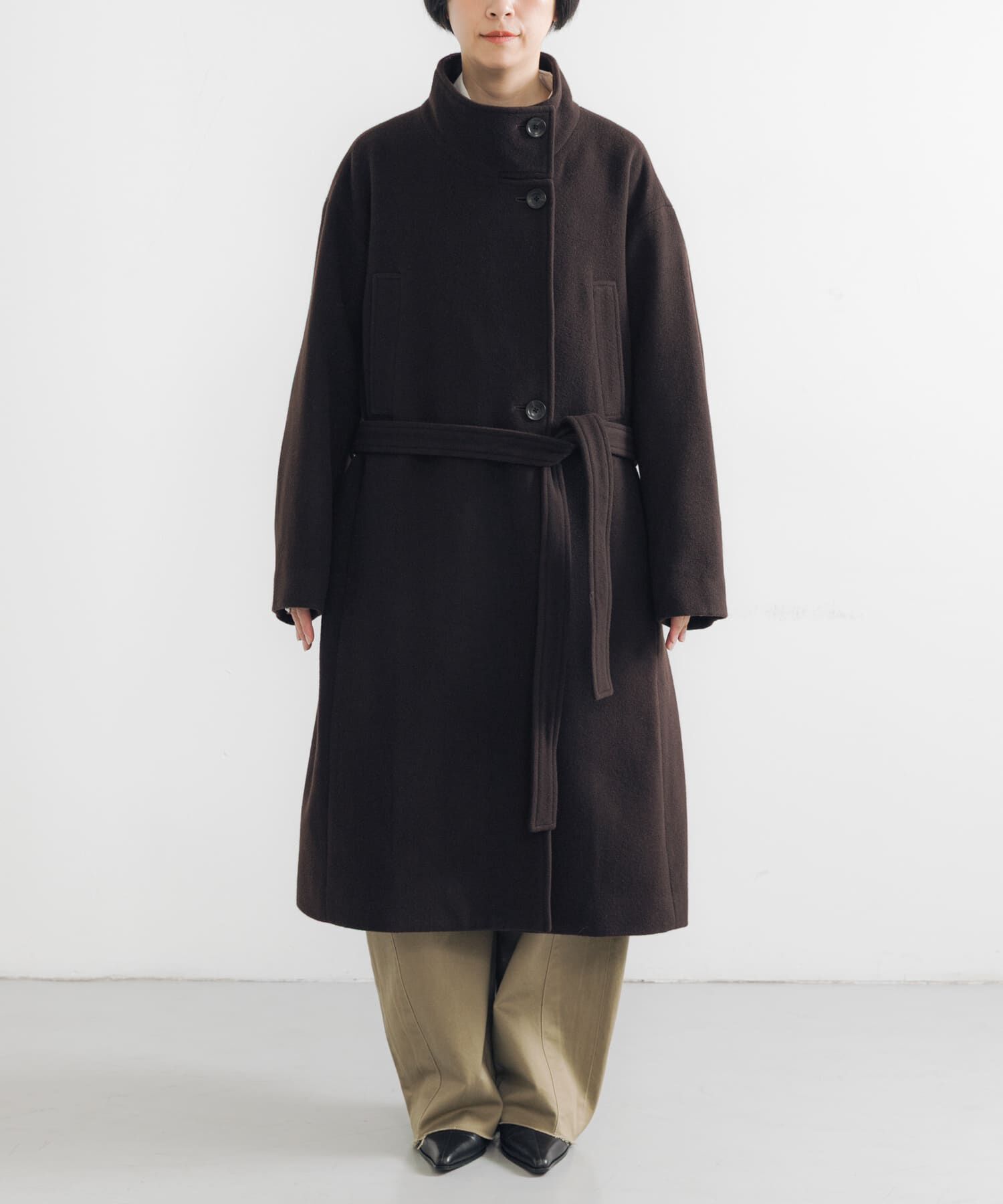 URBAN RESEARCH「スーパー100ウールスタンドカラーコート」|ノーカラーコート|