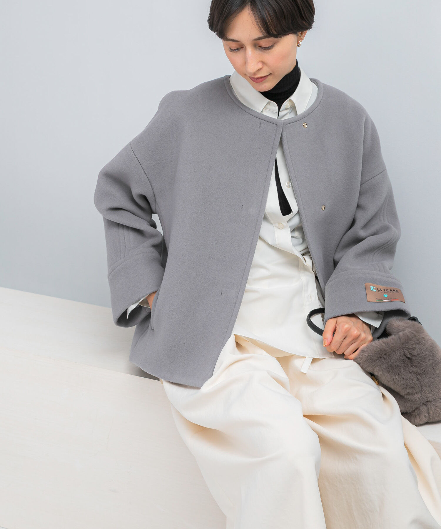 URBAN RESEARCH ROSSO「LA TORREショートノーカラーコート」|ノーカラーコート|