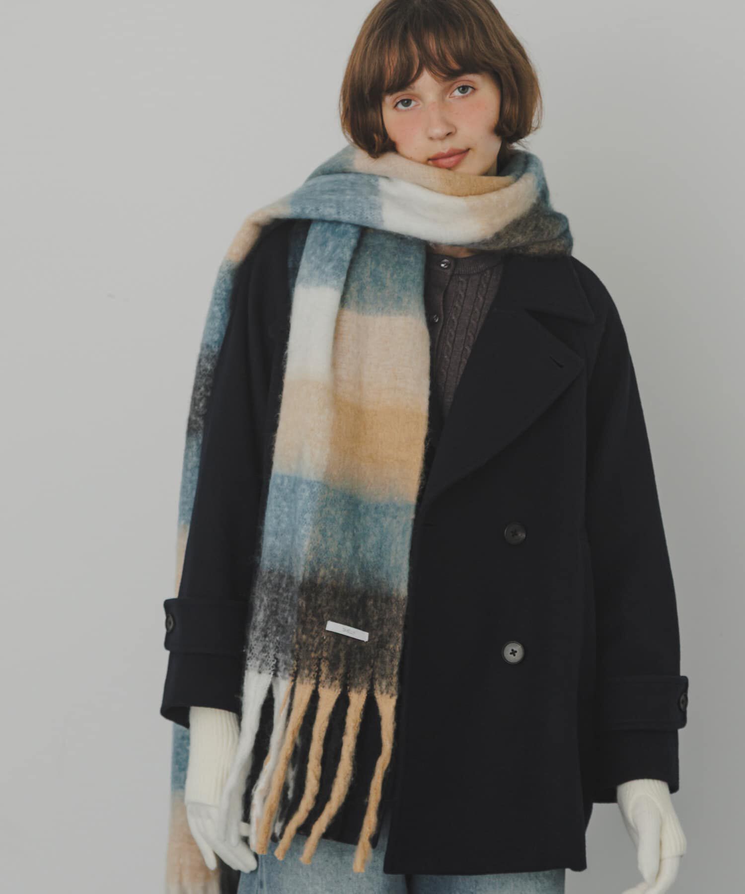 SMELLY「ボリュームチェックマフラー」|マフラー|ブルー系その他