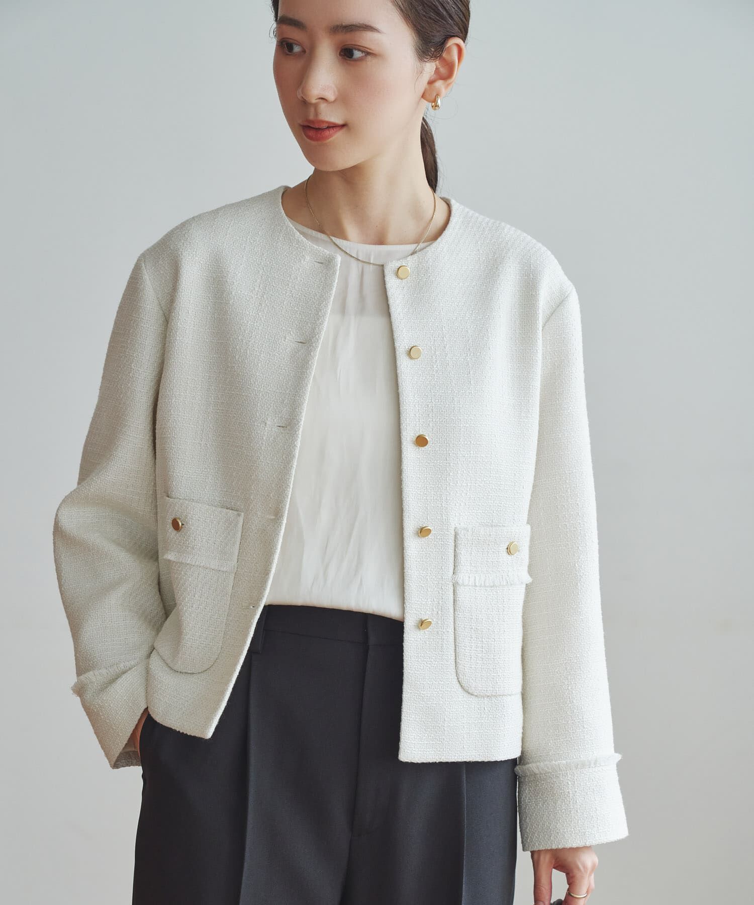 URBAN RESEARCH「ノーカラーツイードジャケット」|ノーカラージャケット|