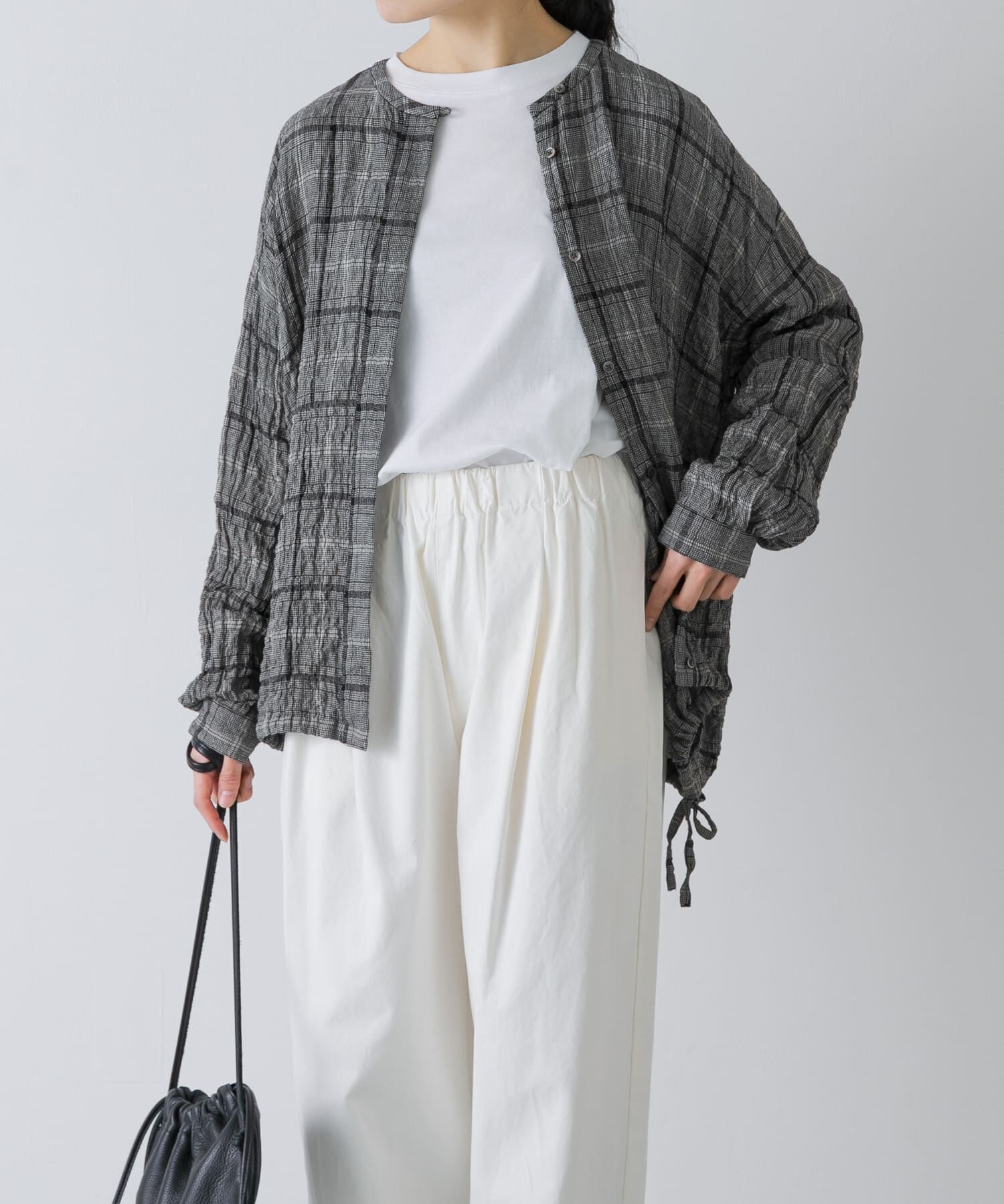 かぐれ「リネンレーヨンチェックシャツカーディガン」|シャツ・ブラウス|