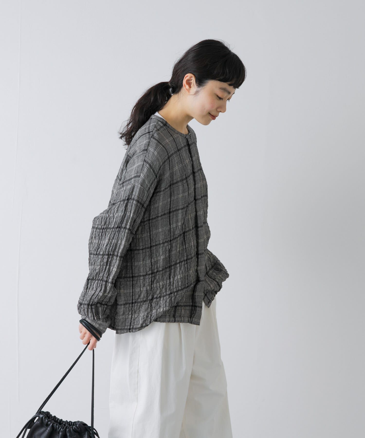 かぐれ「リネンレーヨンチェックシャツカーディガン」|シャツ・ブラウス|