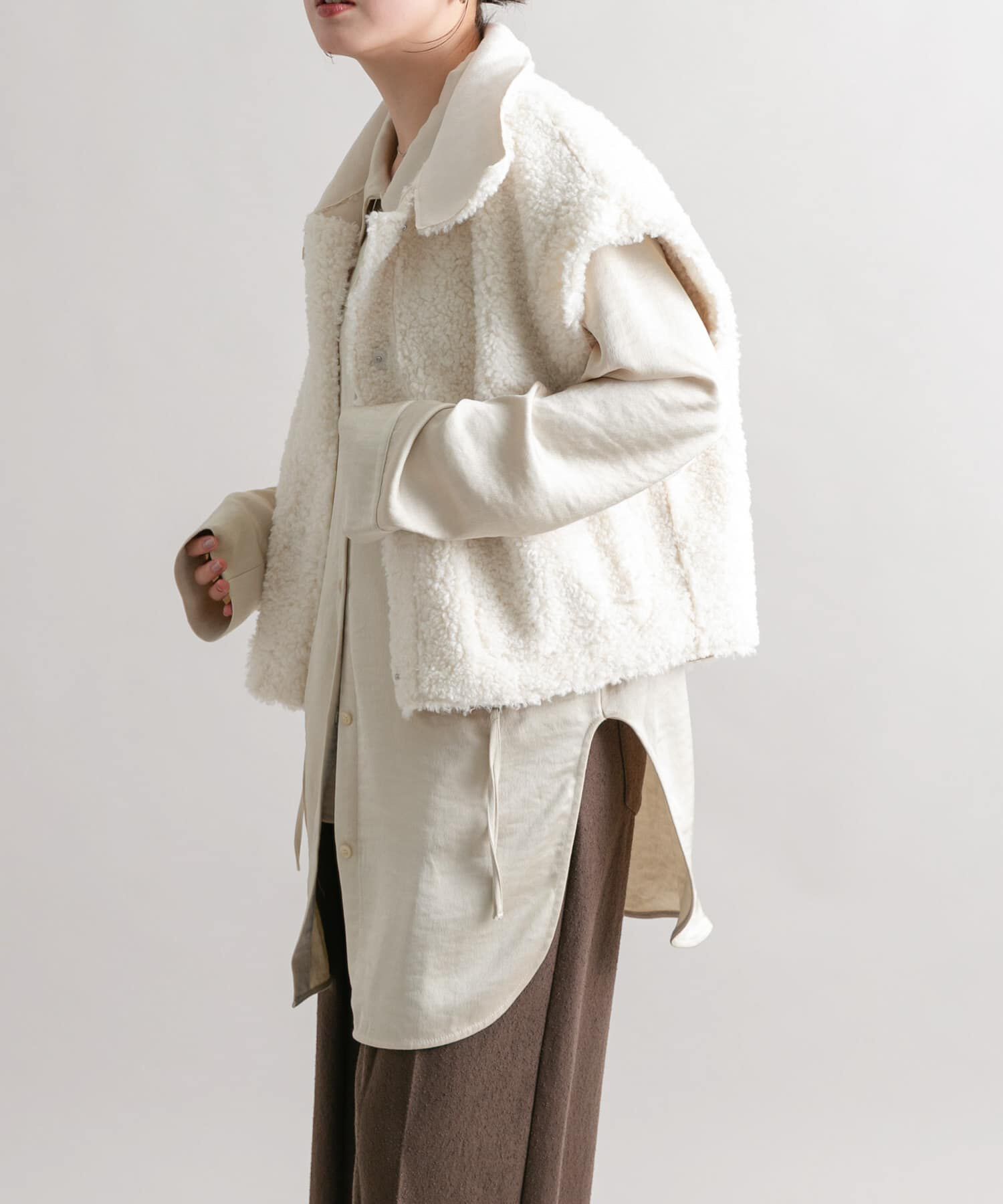  「マルチWAYボアジャケット」|ノーカラーコート|