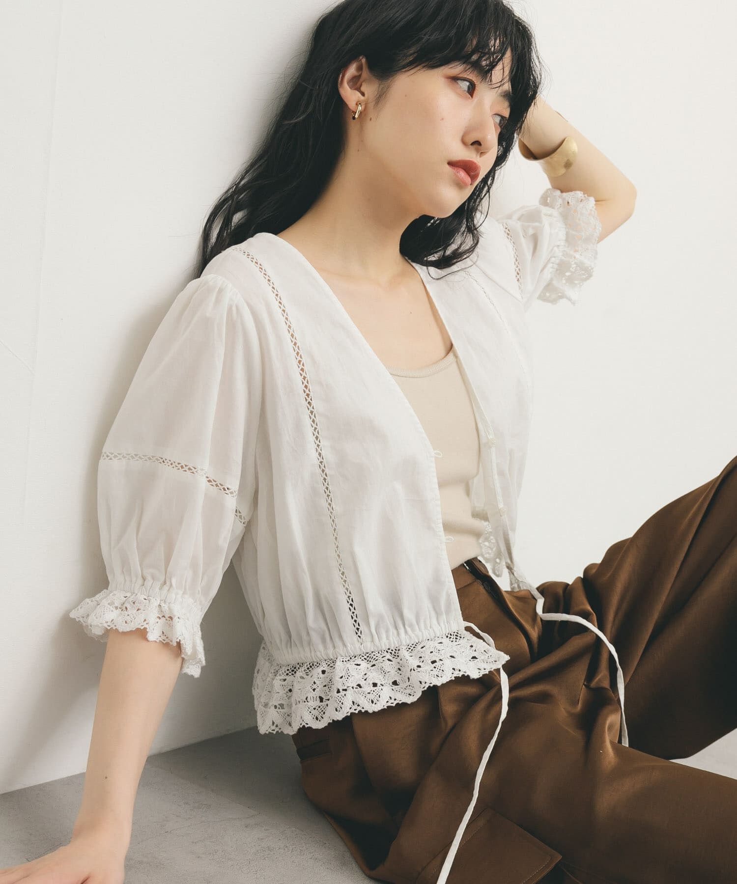  「2WAYコンパクトレースブラウス」|シャツ・ブラウス|オフホワイト