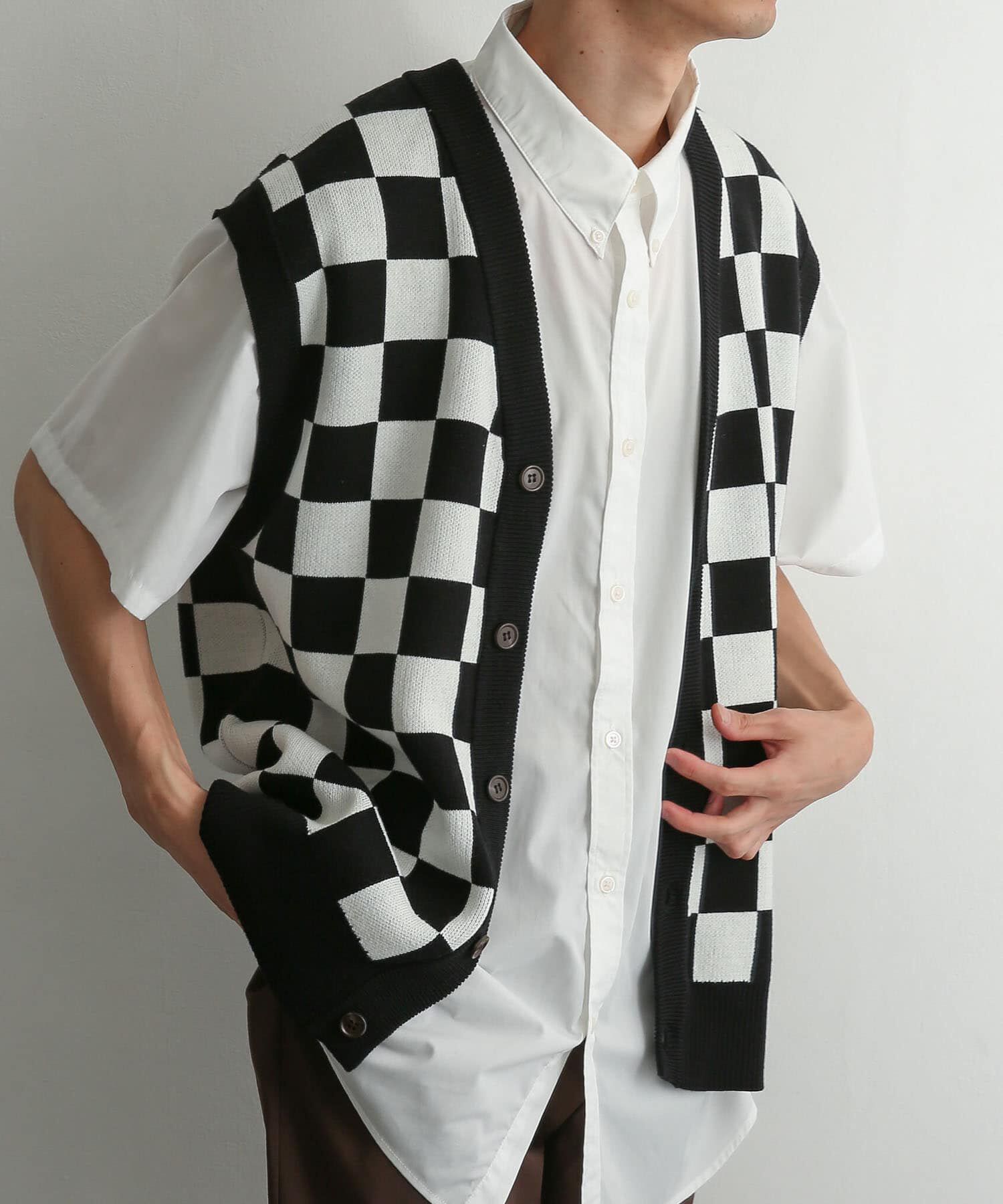 SENSE OF PLACE by URBAN RESEARCH「ブロックチェックカーディガンニットベスト」|ベスト・ジレ|