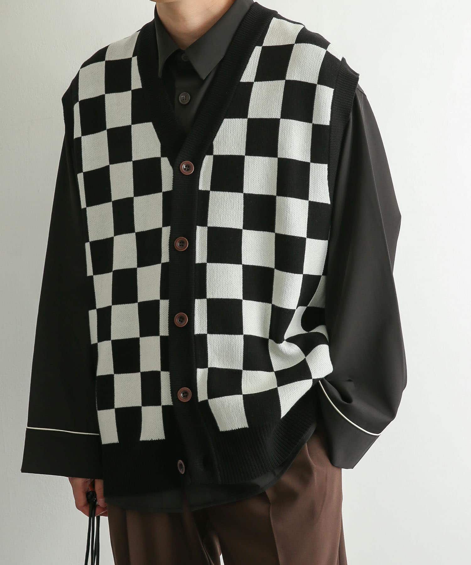 SENSE OF PLACE by URBAN RESEARCH「ブロックチェックカーディガンニットベスト」|ベスト・ジレ|
