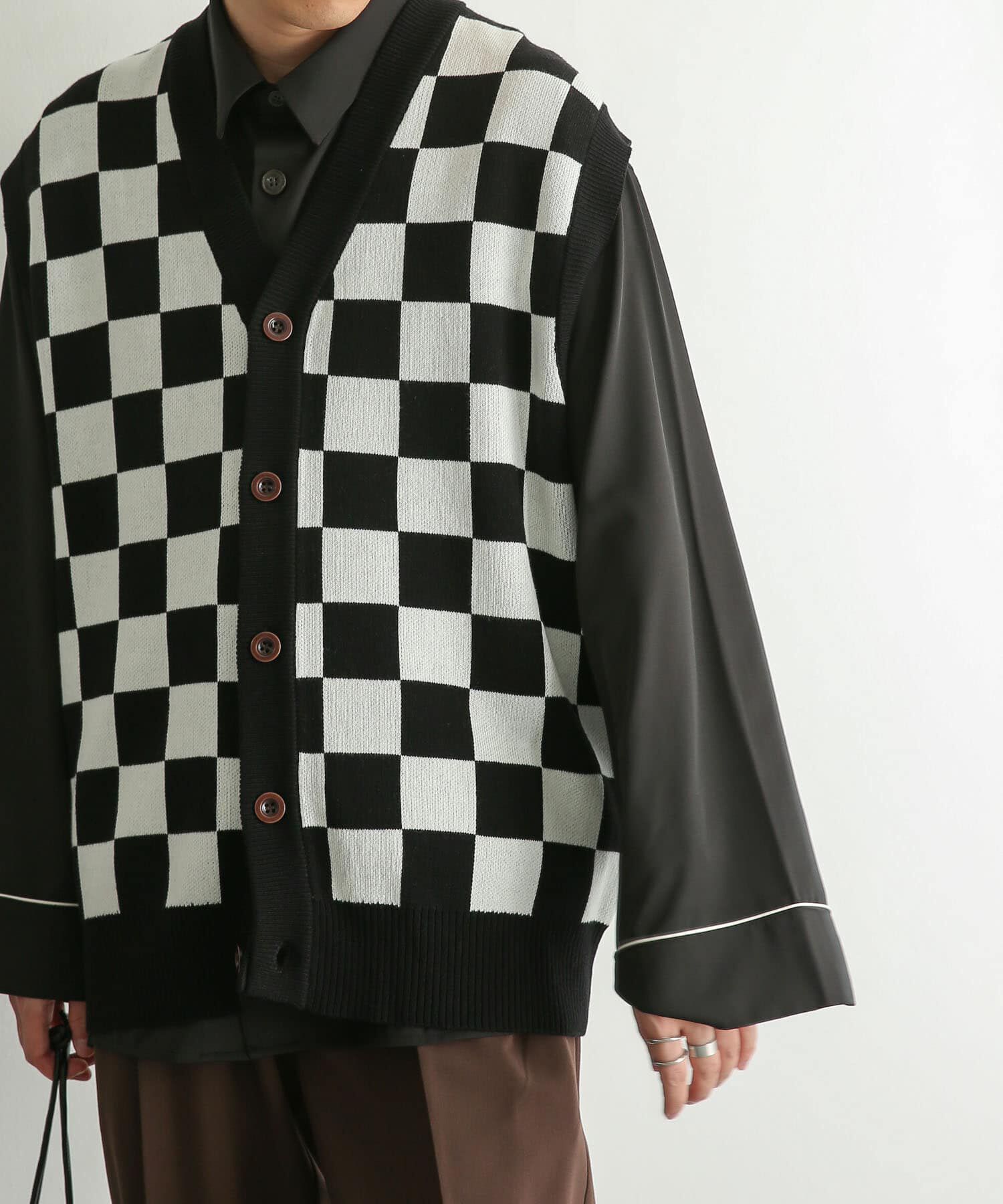 SENSE OF PLACE by URBAN RESEARCH「ブロックチェックカーディガンニットベスト」|ベスト・ジレ|