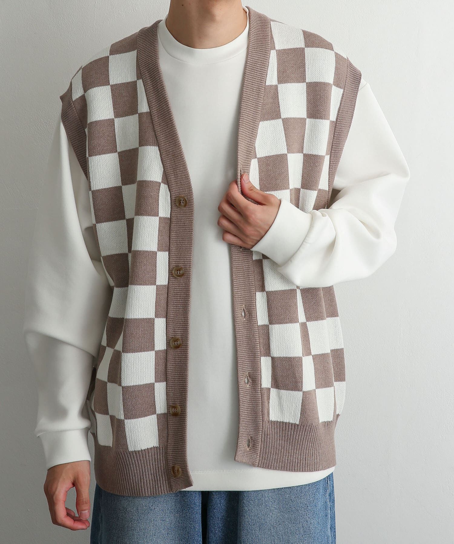 SENSE OF PLACE by URBAN RESEARCH「ブロックチェックカーディガンニットベスト」|ベスト・ジレ|