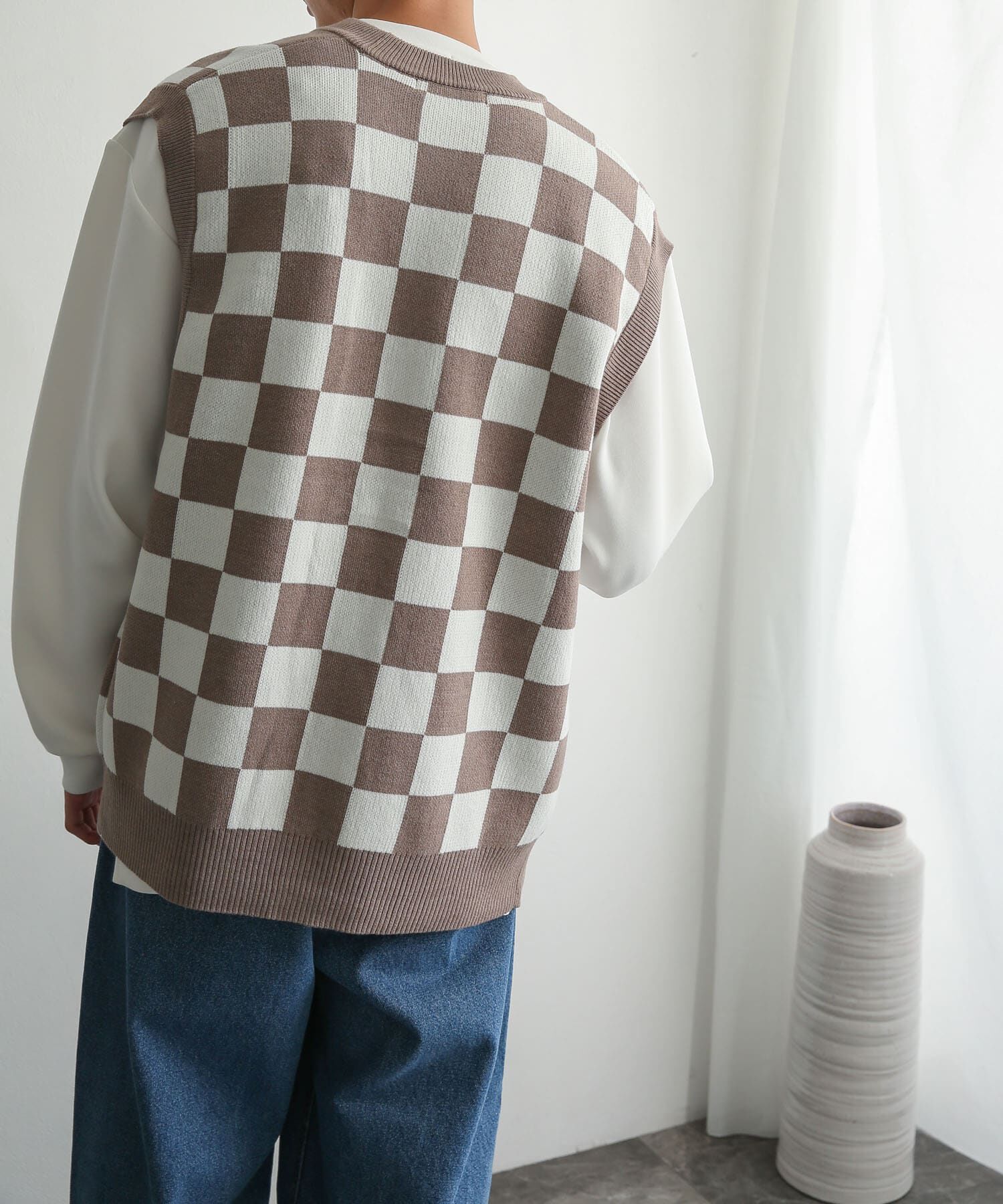 SENSE OF PLACE by URBAN RESEARCH「ブロックチェックカーディガンニットベスト」|ベスト・ジレ|