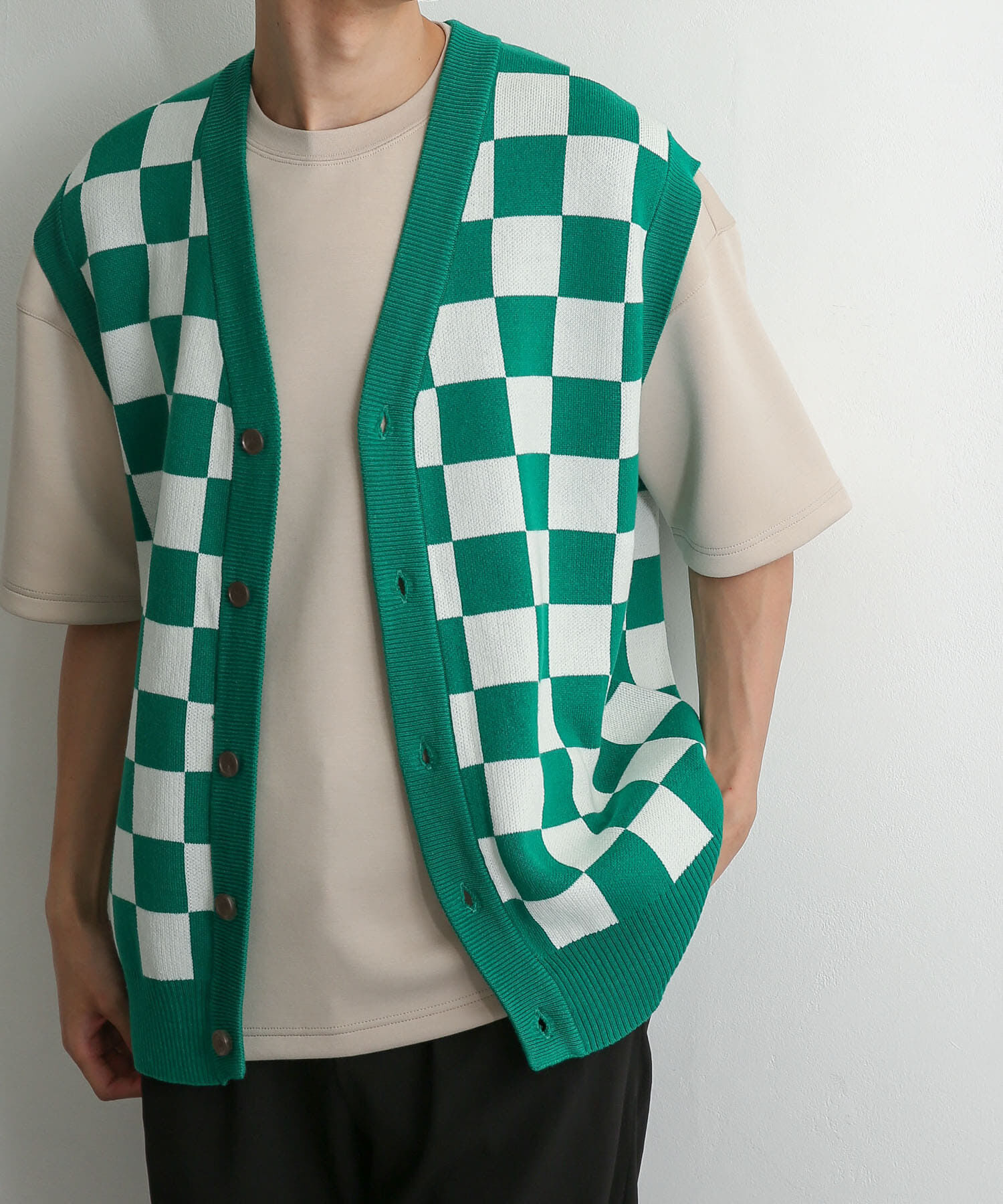 SENSE OF PLACE by URBAN RESEARCH「ブロックチェックカーディガンニットベスト」|ベスト・ジレ|